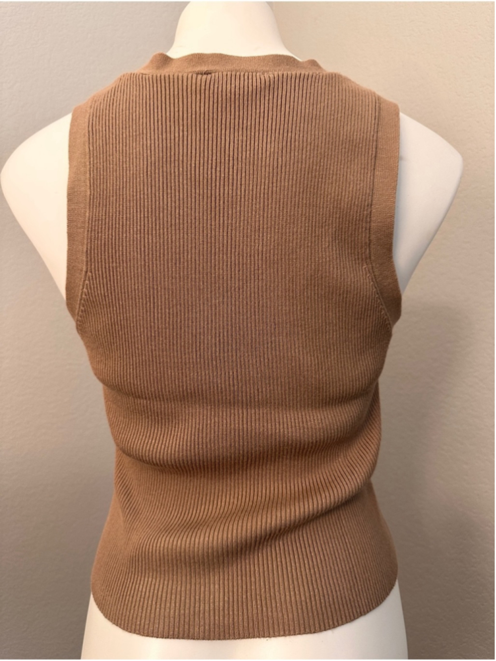 Marled Ribbed Button-Front Tank Top - Camel Brown - Picture 3 of 8